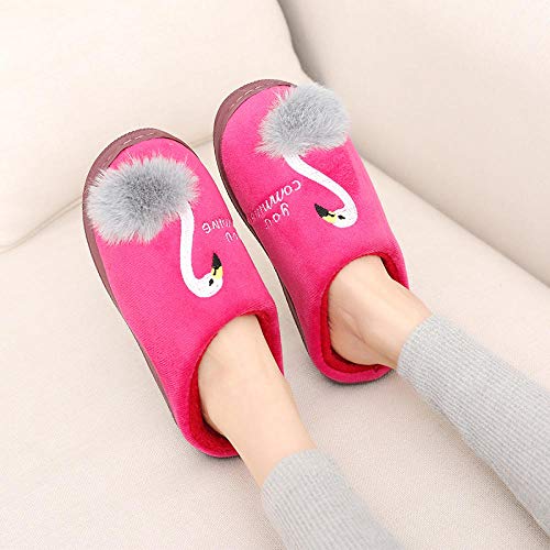 LDDNZH Zapatillas para Mujer Algodón Slippers,Mute Cálidos Y Suaves Zapatillas Rosas Cartoon Animal De Peluche Ultraligero Flamingo Amplia Prueba De Desgaste del Forro Transpirable Pelusas Zapatillas