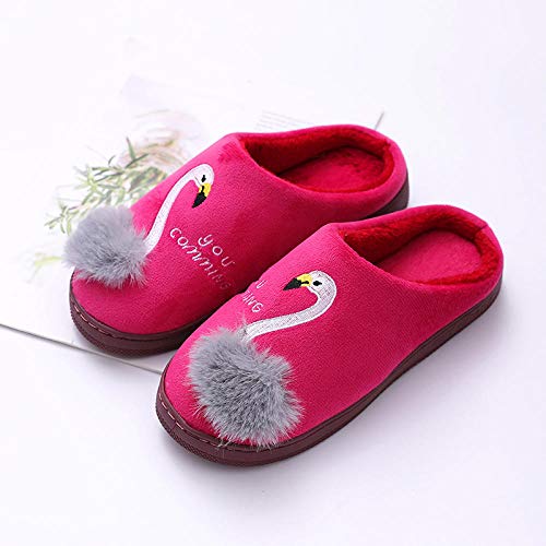 LDDNZH Zapatillas para Mujer Algodón Slippers,Mute Cálidos Y Suaves Zapatillas Rosas Cartoon Animal De Peluche Ultraligero Flamingo Amplia Prueba De Desgaste del Forro Transpirable Pelusas Zapatillas