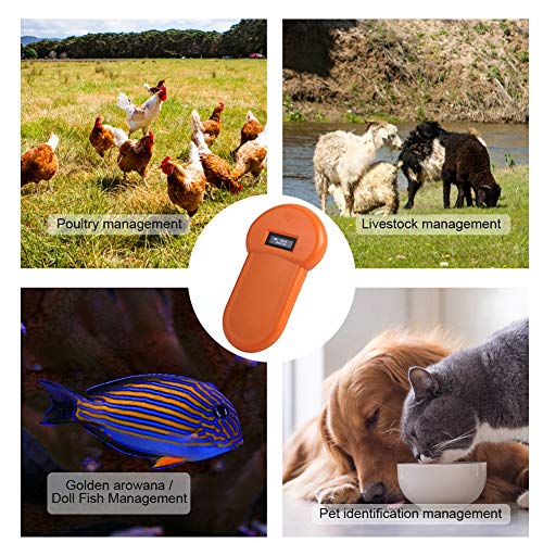 Lector de microchip para mascotas, lector de animales con chip de identificación ISO LCD de 134,2 kHz, lector de chips para animales, escáner de mano para mascotas con microchip RFID para perros, sumi