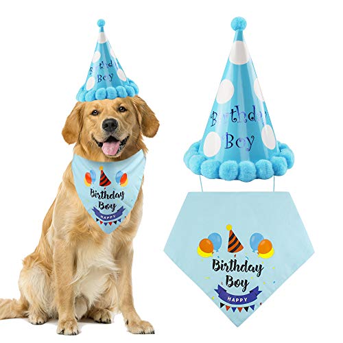 Ledoo Pañuelo para Perros Pañuelo de cumpleaños Pañuelos en la Cabeza ALGODÓN Pañuelo Triangular para Perros medianos y Grandes Decoraciones de cumpleaños Set