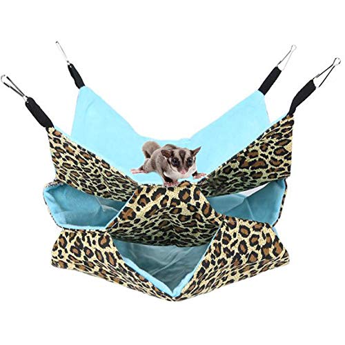 LeerKing Hámster Hamaca de 3 Capas Cama Colgante de Animales Pequeños Verano Hamaca Suave y Delgada Túnel para Chinchillas Suger Glider Play Rest, Leopardo, 30 * 30cm