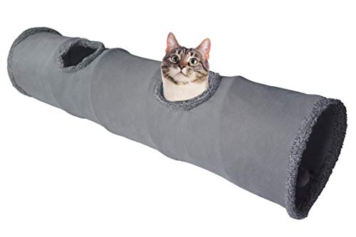 LeerKing Túnel Plegable para Gatos Tubo de Juguete Largo para Mascotas con 2 Agujeros, Gris 130 * 30cm