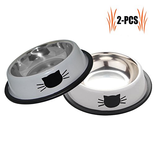 Legendog Cuencos para Gatos, 2 Piezas Cuencos Antideslizantes de Acero Inoxidable Comida Cuencos para Gatos