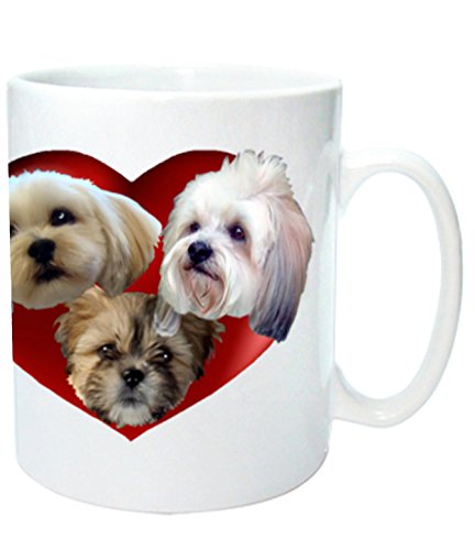 Lhasa Apso - Taza de cerámica, diseño de perro Lhasa con 2 corazones y 3 apsos Lhasa