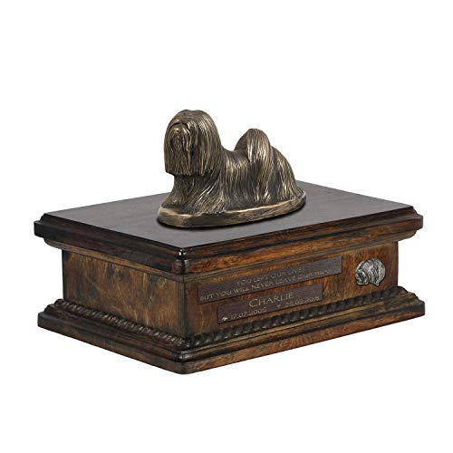 Lhasa Apso, urna para Cenizas de Perro, Memorial con Estatua, Nombre de la Mascota y Cita – ArtDog Personalizado