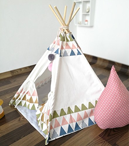 Lily&her friends – Tienda tipi para mascotas de lona de algodón y madera, lavable, para perro y gato, diseño indio con paneles cosidos de algodón, cinco ángulos y cinco lados