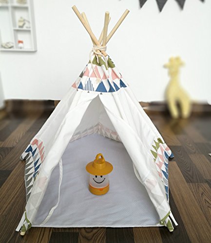 Lily&her friends – Tienda tipi para mascotas de lona de algodón y madera, lavable, para perro y gato, diseño indio con paneles cosidos de algodón, cinco ángulos y cinco lados