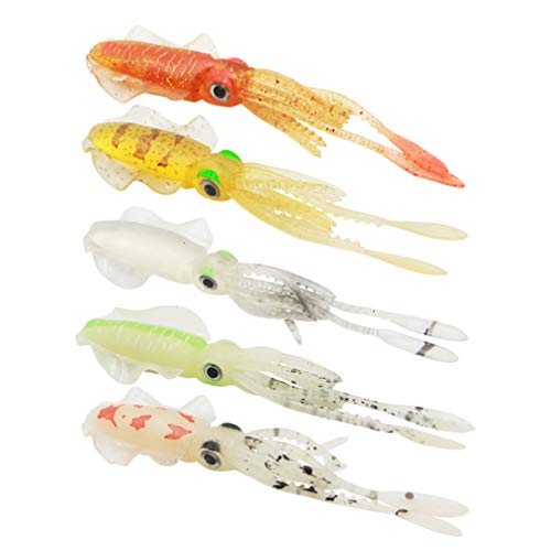 LIOOBO señuelos de Pesca señuelos Suaves flotantes Pulpo Luminoso Calamar Artificial señuelos de Pesca Cebo de Aguas Profundas (15cm 14g)