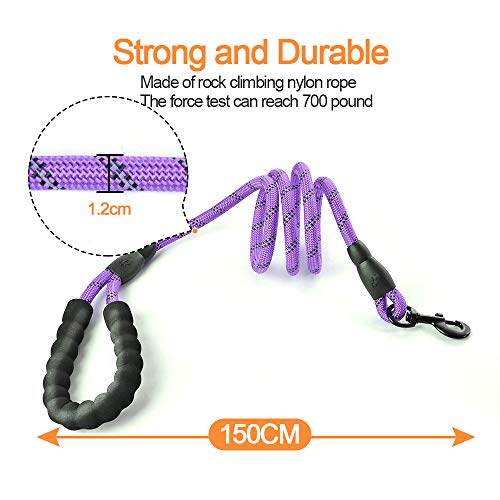 Litthing Correa para el Perro Nylon Ajustable Negro sólido Reflectante 150 cm para Perros Grandes o medianos Adecuado para Correr Senderismo Correr (Morado)