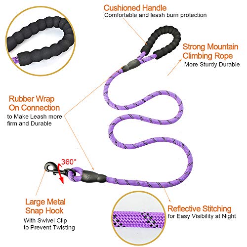 Litthing Correa para el Perro Nylon Ajustable Negro sólido Reflectante 150 cm para Perros Grandes o medianos Adecuado para Correr Senderismo Correr (Morado)