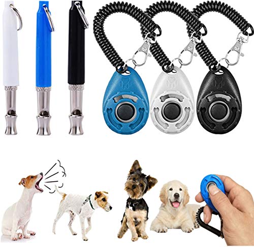 Liuer 3pcs Dog Training Whistle Silbato para Perros para Dejar de ladrar Barking Deterrents Obedience Dog Behavioural Aids Ultrasonidos Frecuencias Ajustables con 3PCS Clicker de adiestramiento