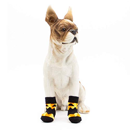 LLSS 2 Pares de Calcetines de Halloween para Perros Calcetines de Calabaza para Perros Calcetines Antideslizantes para Perros Protectores de Patas Calcetines para Perros Calcetines