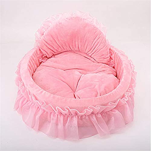 LONGWEI Cama para Perros/Gatos en Forma de Corazon con Encaje Sofá para Pequeño y Mediano Mascota Hembra Encaje Rosa M