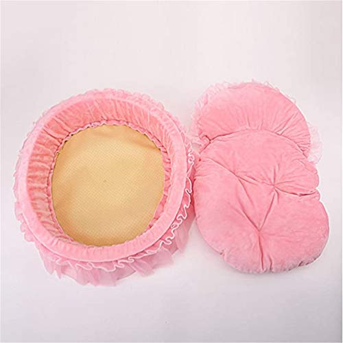 LONGWEI Cama para Perros/Gatos en Forma de Corazon con Encaje Sofá para Pequeño y Mediano Mascota Hembra Encaje Rosa M