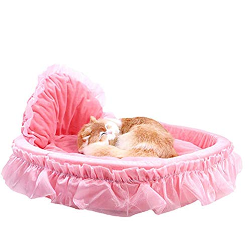 LONGWEI Cama para Perros/Gatos en Forma de Corazon con Encaje Sofá para Pequeño y Mediano Mascota Hembra Encaje Rosa M