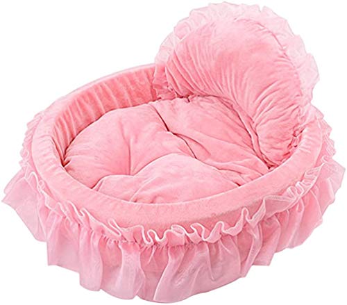 LONGWEI Cama para Perros/Gatos en Forma de Corazon con Encaje Sofá para Pequeño y Mediano Mascota Hembra Encaje Rosa M