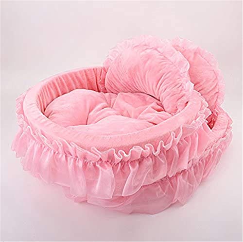 LONGWEI Cama para Perros/Gatos en Forma de Corazon con Encaje Sofá para Pequeño y Mediano Mascota Hembra Encaje Rosa M