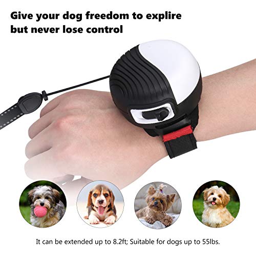 Makife Correas extensibles para perros, correa de muñeca para muñeca, manos libres de 3 m de largo hasta 25 kg con bolsas de desechos para perros de 15 piezas