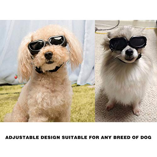 MEEQIAO Gafas de Sol para Perros, Gafas para Perros Pequeños con Esponja Suave en el Marco, Impermeable Ajustables Protector Ocular, Protección UV Antivaho (Black) (Negro)