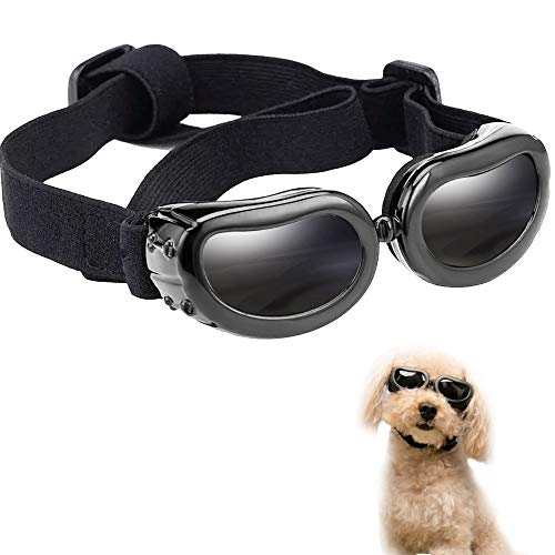 MEEQIAO Gafas de Sol para Perros, Gafas para Perros Pequeños con Esponja Suave en el Marco, Impermeable Ajustables Protector Ocular, Protección UV Antivaho (Black) (Negro)