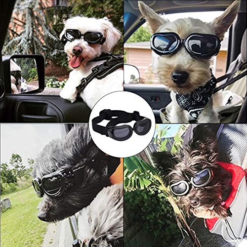 MEEQIAO Gafas de Sol para Perros, Gafas para Perros Pequeños con Esponja Suave en el Marco, Impermeable Ajustables Protector Ocular, Protección UV Antivaho (Black) (Negro)