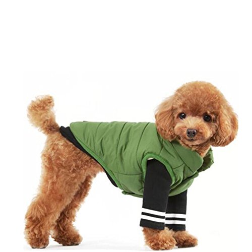 Meiwash Chaquetas para Perros Calentar Abrigos Ropa para Perros Cat West Abrigo Forrado de Invierno Chaleco de Ropa de Gato Pug Bulldog Francés (L, Verde)