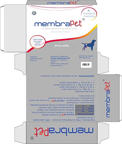 membrapet® Membrana de Huevo 100% con: COLÁGENO + ÁCIDO HIALURÓNICO + CONDROITINA + GLUCOSAMINA. para Combatir el Dolor y la rigidez Articular de tu Mascota