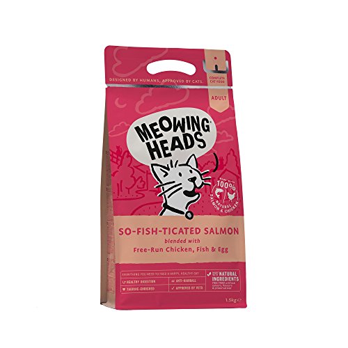 Meowing Heads Comida Seca para Gatos-So-Fish-Ticated Salmon-100% Natural, Salmón Y Pollo Sin Aromas Artificiales, Ayuda A Mejorar La Digestión, 1.5 Kg, 1,5 kg