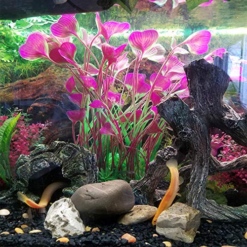 MINERLELE Plantas Artificiales de plástico para Acuario de 15,7 Pulgadas de Alto, para decoración de peceras de tamaño Grande, seguras para Todos los Peces, 7.09 Pulgadas de Ancho, Color Rojo Vino