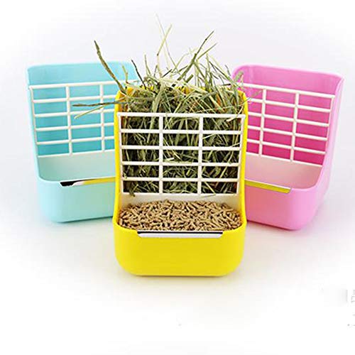 MINGZE Alimentador de heno para Conejo, para Chinchillas, Grandes, cobayas, contenedores de Alimentos 2 en 1,Contenedor de Recipiente de Comida Fija (Azul)