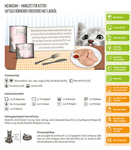 MjAMjAM - Pienso acuoso para Gatitos - Comida para Gatitos de Pollo jugoso Refinado con Aceite de salmón - Sin Cereales - 6 x 400 g