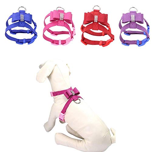 MMWW Bling Rhinestone Pet Puppy Arnés para Perros Correa de Terciopelo y Cuero para Perros pequeños Puppy Cat Chihuahua Collar Rosa Pet Dog Proveedores-Púrpura_Metro_China