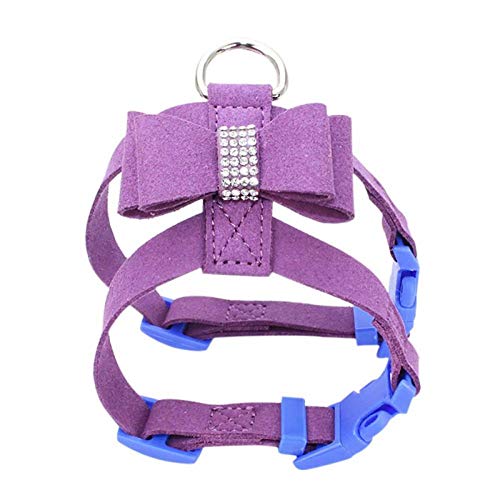 MMWW Bling Rhinestone Pet Puppy Arnés para Perros Correa de Terciopelo y Cuero para Perros pequeños Puppy Cat Chihuahua Collar Rosa Pet Dog Proveedores-Púrpura_Metro_China