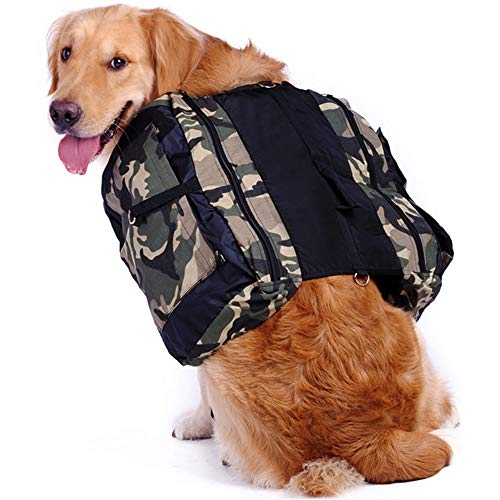 Mochila para Perros, Mascotas Ajustables Viaje al Aire Libre Sillín de Viaje Camuflaje Impermeable Tote Tote Senderismo Bolso portátil para Perros medianos Grandes,M