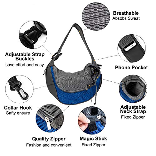 Mochila para Perros y Gatos, Mochila de Viaje al Aire Libre para Conejos, Mochila para Perros de hasta 5 kg (Talla L, Azul).