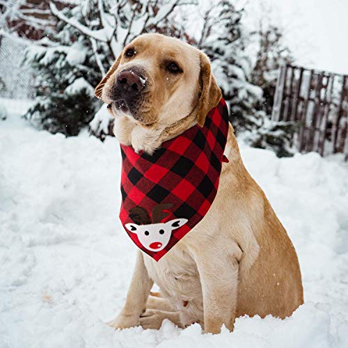 Movein Pañuelo para Mascotas, Bandana para Perro, 2 Unidades de Gorro de Navidad y 2 pañuelos a Cuadros para Perros pequeños, medianos y Grandes