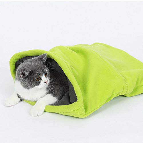 MRQXDP Mascota Gato Saco de Dormir Estera Suave para Nido de Gatito Lavable con Cremallera Color sólido Gatos Plegables cálidos Cama para Viajar fácil de Transportar 48x40m Verde