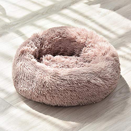 MUZIM Canasta de Camas de Felpa Larga para Perros, Cama Relajante Hondenmand, Perrera para Mascotas, Suave y esponjosa, cómoda para Perros pequeños, medianos y Grandes-Gris Pardo_S Diámetro 50cm