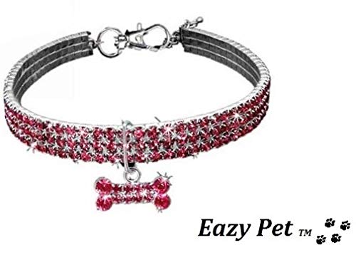 My Pet Collar de Perro Bichon Frise, Color Rosa y Plateado, para Llevar en el Collar de Mascotas con Brillantes y Gemas de Cristal y Colgante de Hueso de Swarovski, tamaño pequeño