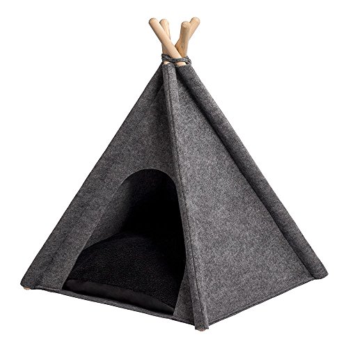 MYANIMALY Animaly Tipi-Tienda De Campaña para Animales Domésticos como Perros Y Gatos, con Cojín Utilizable por Ambos Lados, Estructura De Madera De Pino, Grau/Schwarz, 60 x 60 cm