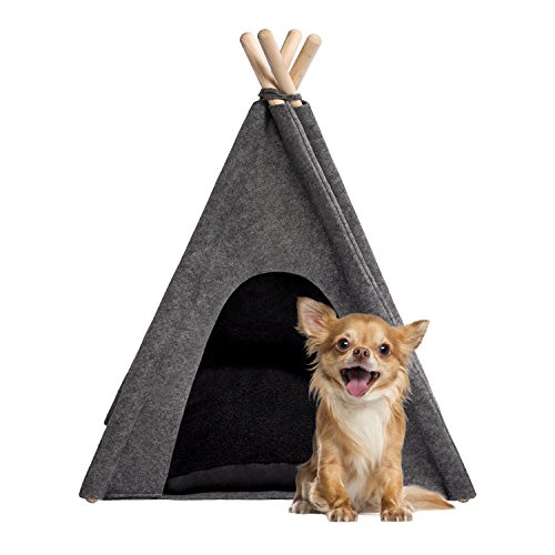 MYANIMALY Animaly Tipi-Tienda De Campaña para Animales Domésticos como Perros Y Gatos, con Cojín Utilizable por Ambos Lados, Estructura De Madera De Pino, Grau/Schwarz, 60 x 60 cm