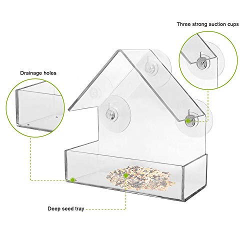 N / A Comedero para pájaros, casa para pájaros para Exterior.100% acrílico Transparente, Bandeja deslizable extraíble con Orificios de Drenaje, fácil Limpieza, para el hogar, la Oficina, el Garaje