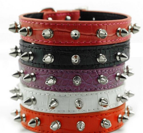 Namsan - Collar de piel con con tachuelas para mascotas (negro, morado, blanco, rojo, rosa), tamaños pequeño, mediano y grande