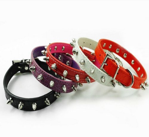 Namsan - Collar de piel con con tachuelas para mascotas (negro, morado, blanco, rojo, rosa), tamaños pequeño, mediano y grande