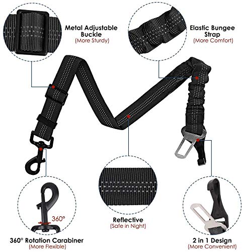 Nasjac Cinturón de Seguridad para Perros, Accesorio de Barra de fijación2 Hebillas de Metal Cinturón de Seguridad para Perros Cinturón (Negro + Negro)