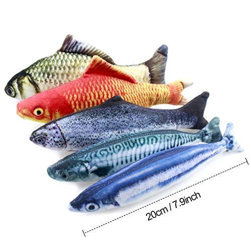 Natuce 5pcs Juguete Hierba Gatera, 20CM Juguete para Gato,Catnip Juguetes, Forma de pez, Juguetes Simulación Peluches Pescado, Juguetes para Mascotas, Pescados del Juguete,Interactiva Mascota