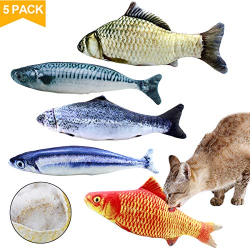 Natuce 5pcs Juguete Hierba Gatera, 20CM Juguete para Gato,Catnip Juguetes, Forma de pez, Juguetes Simulación Peluches Pescado, Juguetes para Mascotas, Pescados del Juguete,Interactiva Mascota