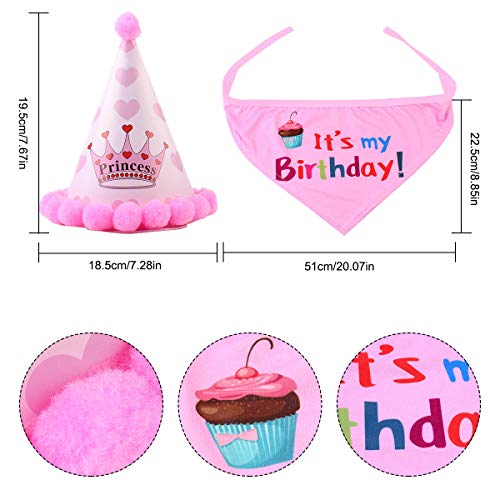 NATUCE Dog Birthday Pañuelos y Gorro para Perro, Bufanda Suave y Adorable Sombrero para Fiestas, Decoración de Cumpleaños para Mascotas (Rosa)