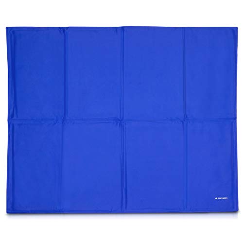 Navaris Alfombra de enfriamiento para Mascotas - Manta refrescante 81 x 96 CM para Perro Gato - Alfombrilla de refrigeración Lavable Plegable - Azul