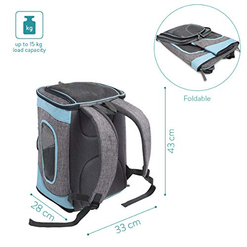 Navaris Mochila para Transportar Perro o Gato -Transportín Plegable Porta Mascota - Bolso Acolchado Transpirable para Mascotas pequeñas máx. 15 KG